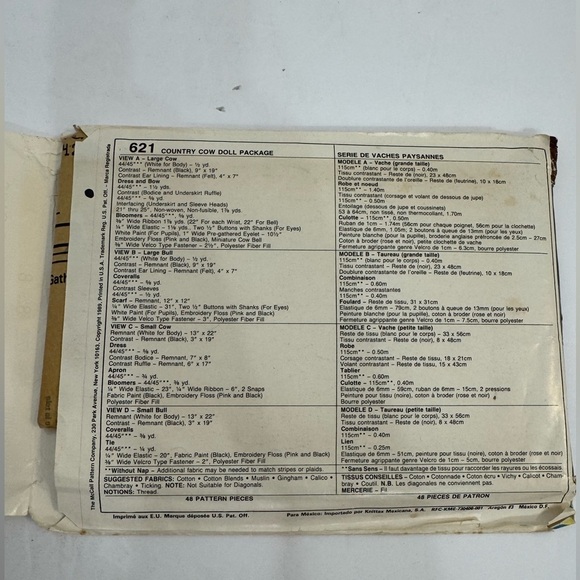Vintage McCall’s Crafts Country Cows Pattern 621 UNUSED UNCUT - Picture 3 of 5